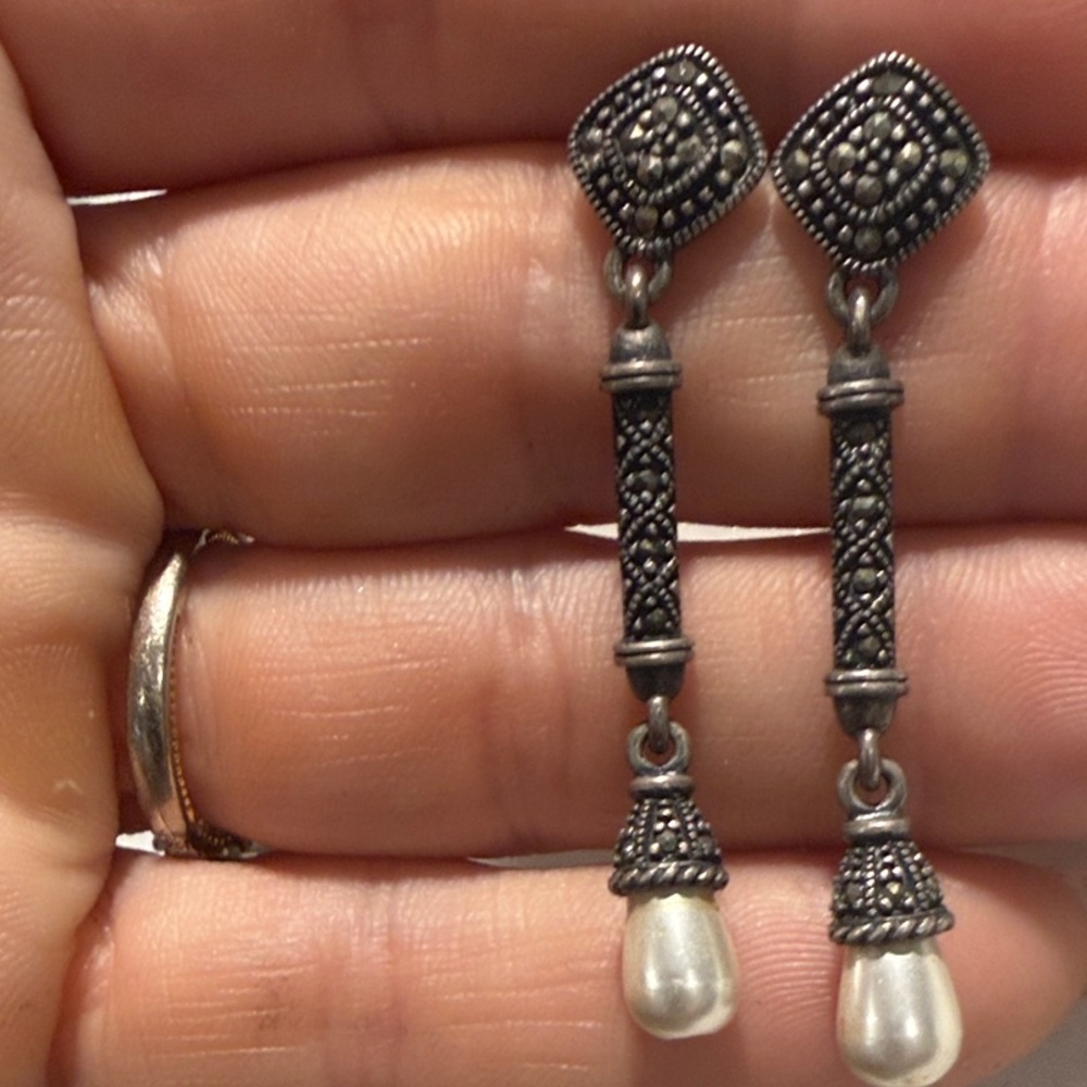 Elegant Silver and Pearl Drop Earrings